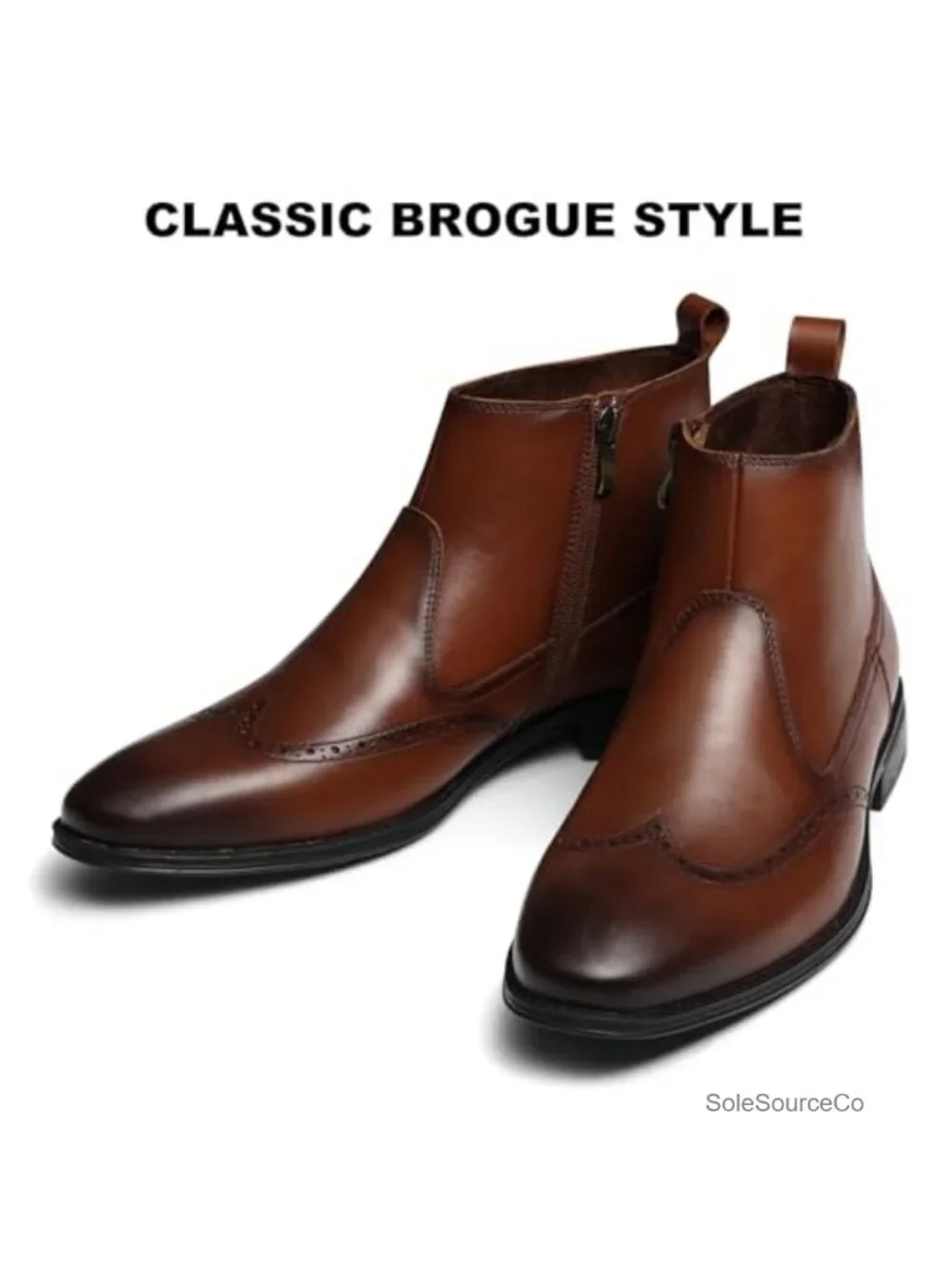 Men's Genuine Leather Cap Toe Ankle Dress Boots Cuban Heel Wingtip Oxford